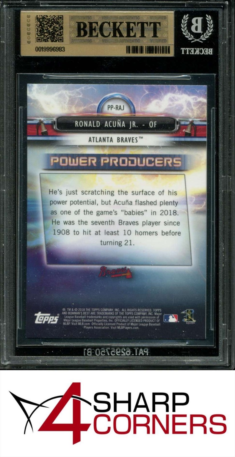 2018 BOWMAN'S BEST POWER PRODUCERS REFRACTOR #PPRAJ RONALD ACUNA JR. RC BGS 9.5 view 2