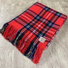VTG TROY TARTAN PLAID FRINGE THROW BLANKET VIRGIN WOOL 72" X 54" MCM VIBRANT