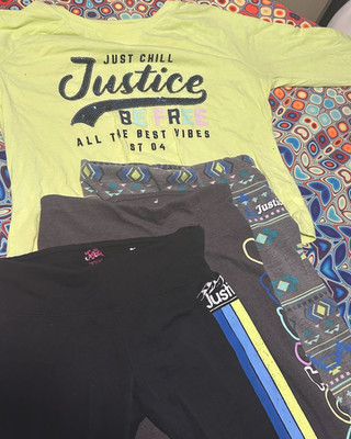 Justice Girls 3 Piece Outfit Set Long Sleeve Shirt Leggings Size 10-12Just Chill