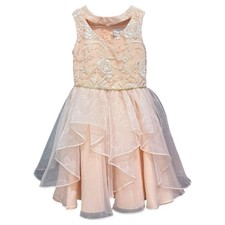 Rare Editions Girls Blush Flower Girl Dress Size 10 Embroidered Tulle Fit Flare