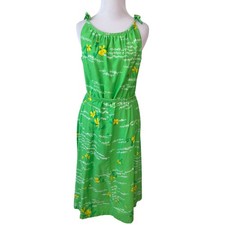 Vintage 70s Malia Honolulu Hawaiian Floral Dress Green Tropical Tie Shoulder