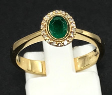 18ct gold emerald diamond ring oval cluster, uk size N, bezel set emerald. New.