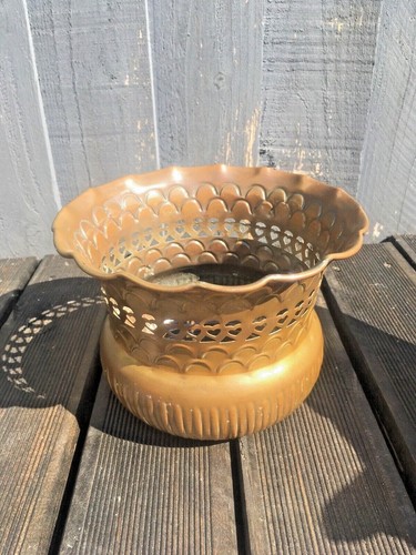 1 VINTAGE BRASS PIERCED PLANTER FLOWER PLANT HERB CACTI POT BOHO INDIAN ANTIQUE - Picture 9 of 12