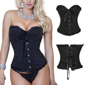 Women Lace Up Boned Shaper Bustier Corset Waist Cincher Burlesque Top Lingerie