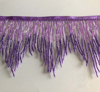 6'' LILAC/DARK PURPLE Ombre BUGLE Beaded Fringe CHEVRON Lamp Costume Trim