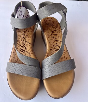 Blowfish Lover Wedge Sandals Womens Size 8.5 Gray Snake Print Comfort Sling Back