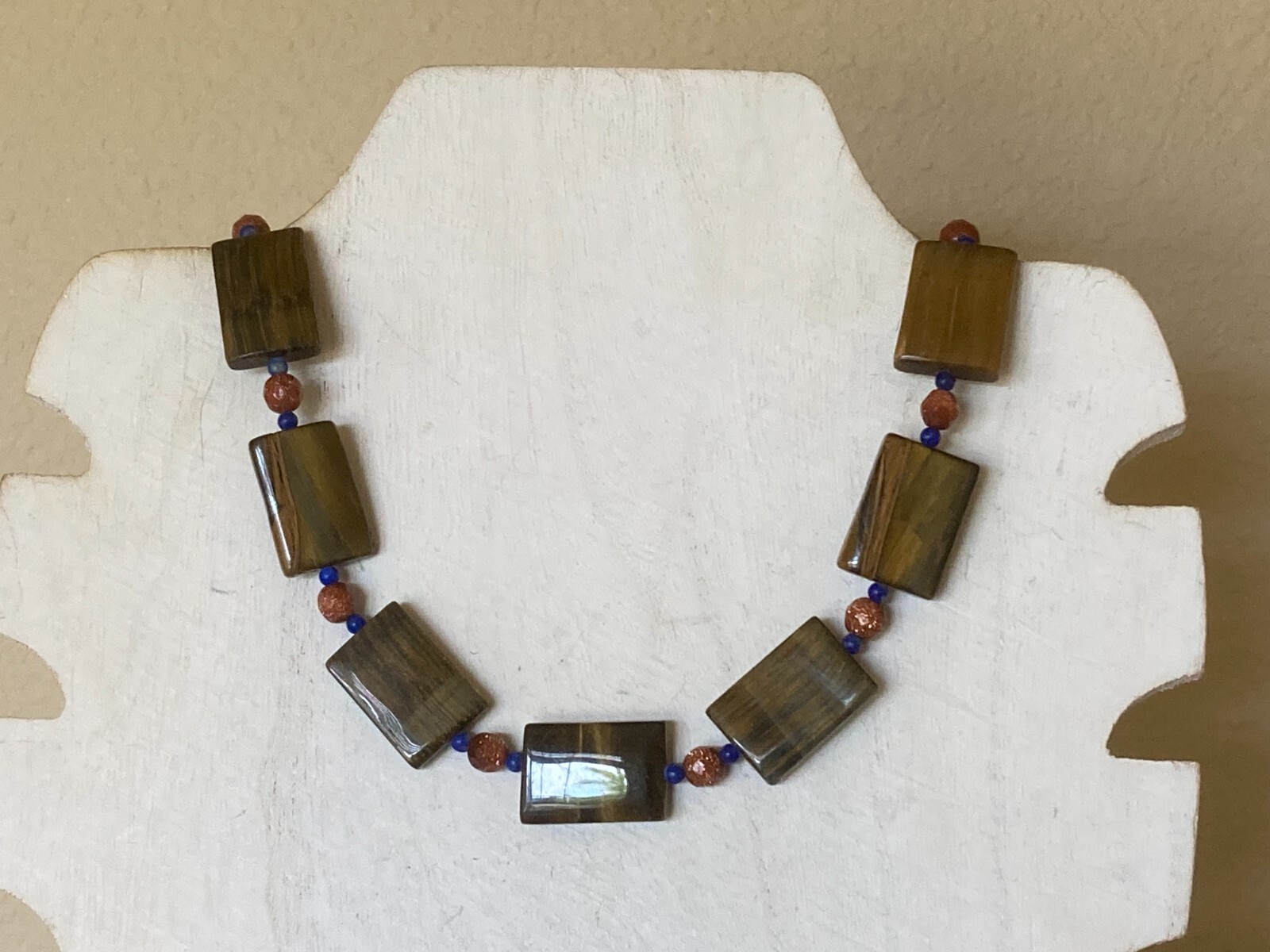 Vintage Rectangular Tiger's Eye Bead Necklace - 1… - image 2