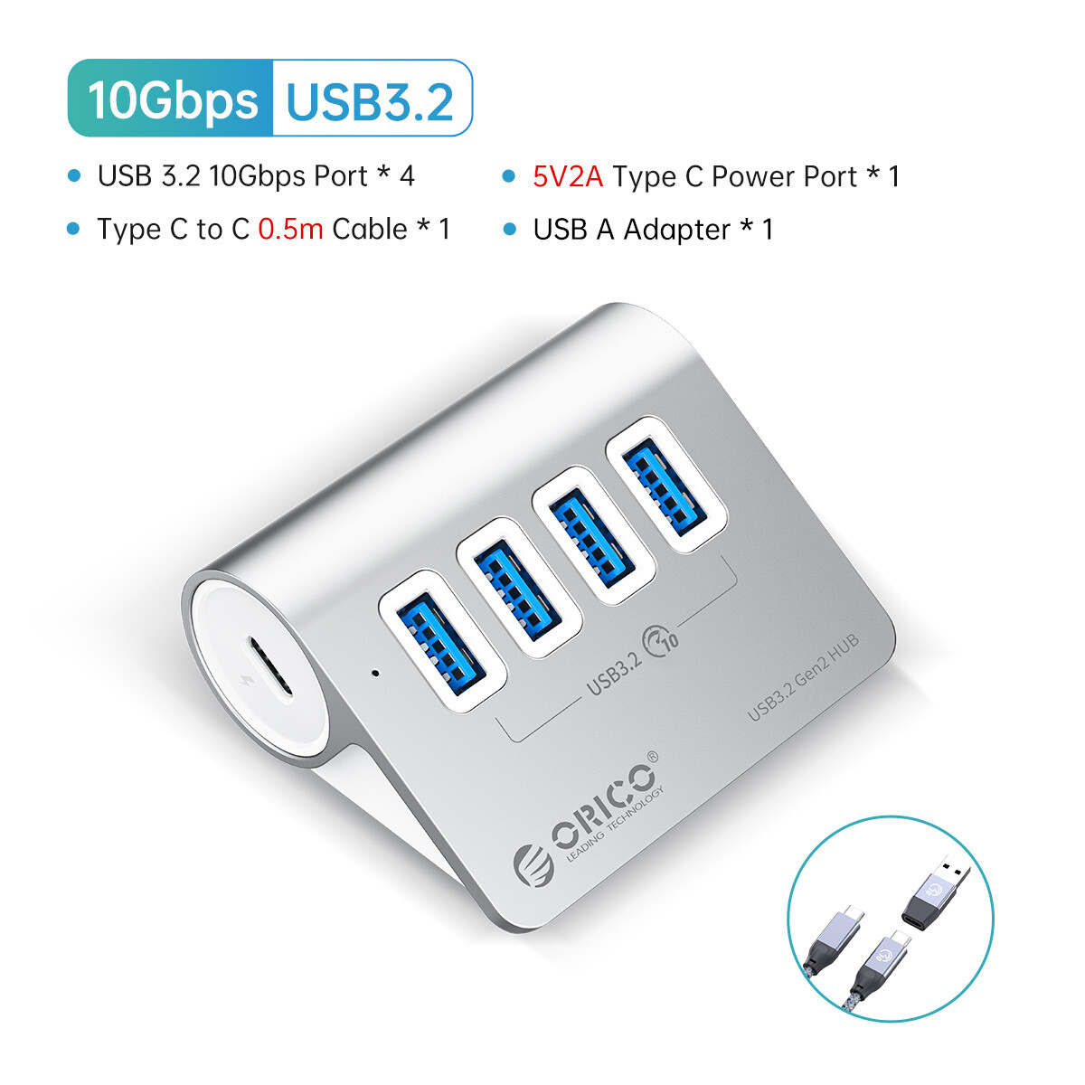 ORICO 7 Ports USB 3.2 HUB Gen 2 10Gbps Type C Hub Powered For Laptop Macbook Pro