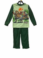 Jurassic World Dinosaur Pajama Set Kids Boys L 10/12 Fleece Green PJ's New