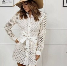 ZARA NEW WOMAN SHORT DRESS WITH CUTWORK EMBROIDERY BELT ECRU 4786/106