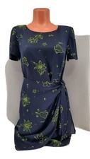 D W 3 David Warren Sheer Navy, Green Accent, Wrap Front, Lined Dress. Size 4