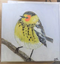 OIL PAINTING original on canvas yellow bird 8"x8" hand painted Ukrainian artist