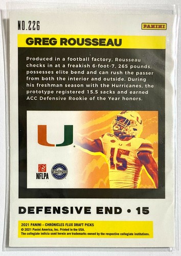 2021 Chronicles Flux Draft Picks Greg Rousseau Rookie Card #226 UM Buffalo Bills - Picture 2 of 2