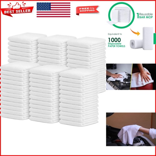 Multipurpose Cleaning Rags - 72 White Cotton Towels, Soft & Absorbent, 14x17"