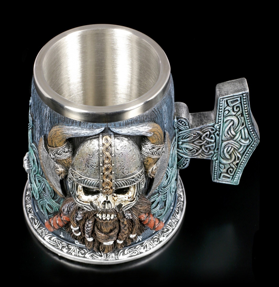 Wikinger-Totenkopf-Tasse Aus Edelstahl & Harz – 550 Ml Fassungsvermögen, Handbemalt, Perfekt Für Bier, Kaffee Oder Als Deko