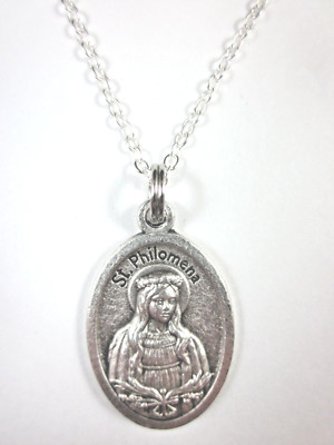 Ladies St Philomena Medal Italy Pendant Necklace 20