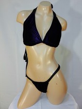 Exotic dancer stripper medium black velvet 2 piece bikini dance outfit-dancewear