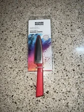 Kuhn Rikon Colori Japanese Stainless Steel Paring Knife with Sheath, 4" Red