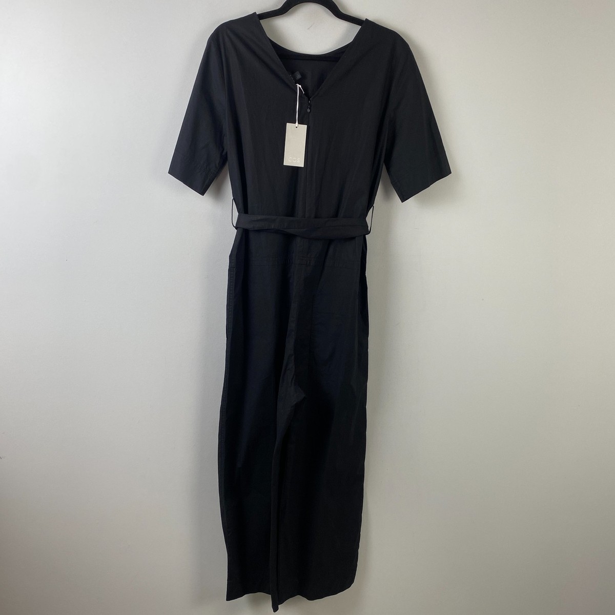 COS Jumpsuit Womens 6 Black Crop Wide Leg V Back Tie Waist | eBay