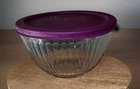 vintage Pyrex  Sculpted Glass Mixing Bowl With Purple Lid