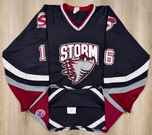Guelph Storm 1997-98 Bob Crummer OHL Athletic Knit Game-Worn Enforcer Jersey