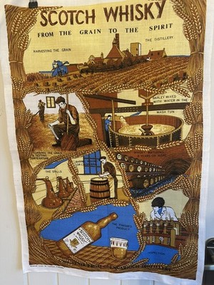 Vintage Scottish Linen Cotton Geschirrtuch Scotch Whiskey Glengaroch Distillery