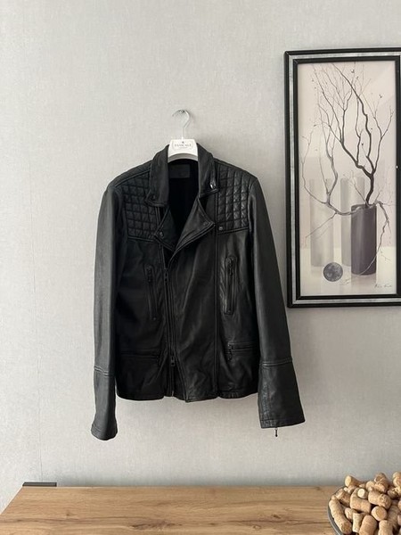 Men All Saints Leather Jacket Black 40