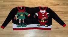 Ugly Christmas Sweater 2 Person Size XL Santa  Elf Holiday Couple Sweater