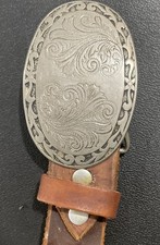 Leather Belt With Vintage Western Buckle 40 Long 1 1/4 Wide