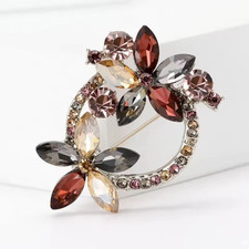 Luxury Rhinestone Flower Bouquet Brooch Gold Purple Floral Wreath Pin Jewelry