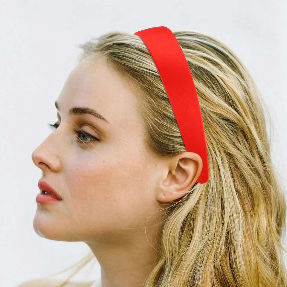 Diadema roja diademas de satén para mujeres niñas antideslizantes bandas para el cabello de 1,3 pulgadas para mujeres  Foto 4 de 4