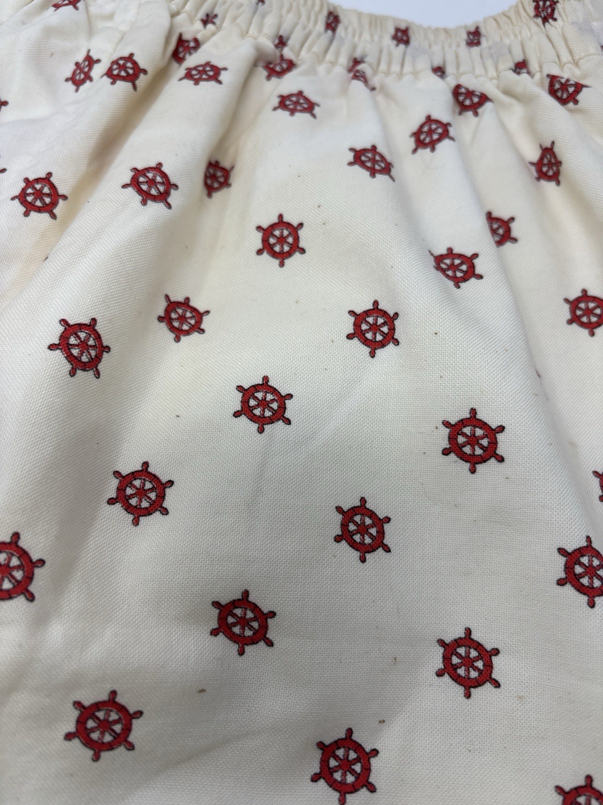 1950s Red Ivory Swim Trunks Bathing Suit Nautical Boat Wheel Cotton Shorts Med