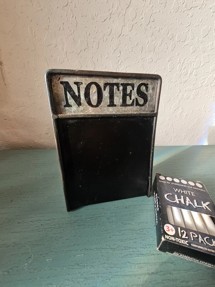 Vintage Galvanized FreeStanding Small Chalkboard, "Notes", W/Box Of White... - Image 2 of 4