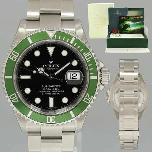 2007 MINT Rolex Kermit Green Anniversary 40mm Submariner 16610...