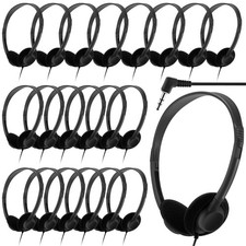 20 PCS Bulk Over Ear Headphones Adjustable Headband 3.5mm Plug Black Library