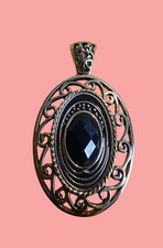 Vintage Lia Sophia Silvertone Pear Drop Pendant with black Agate Necklace