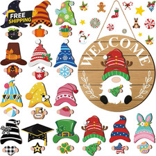 30 Pcs Seasonal Interchangeable Wooden Gnome Decor,Woodland,Brown