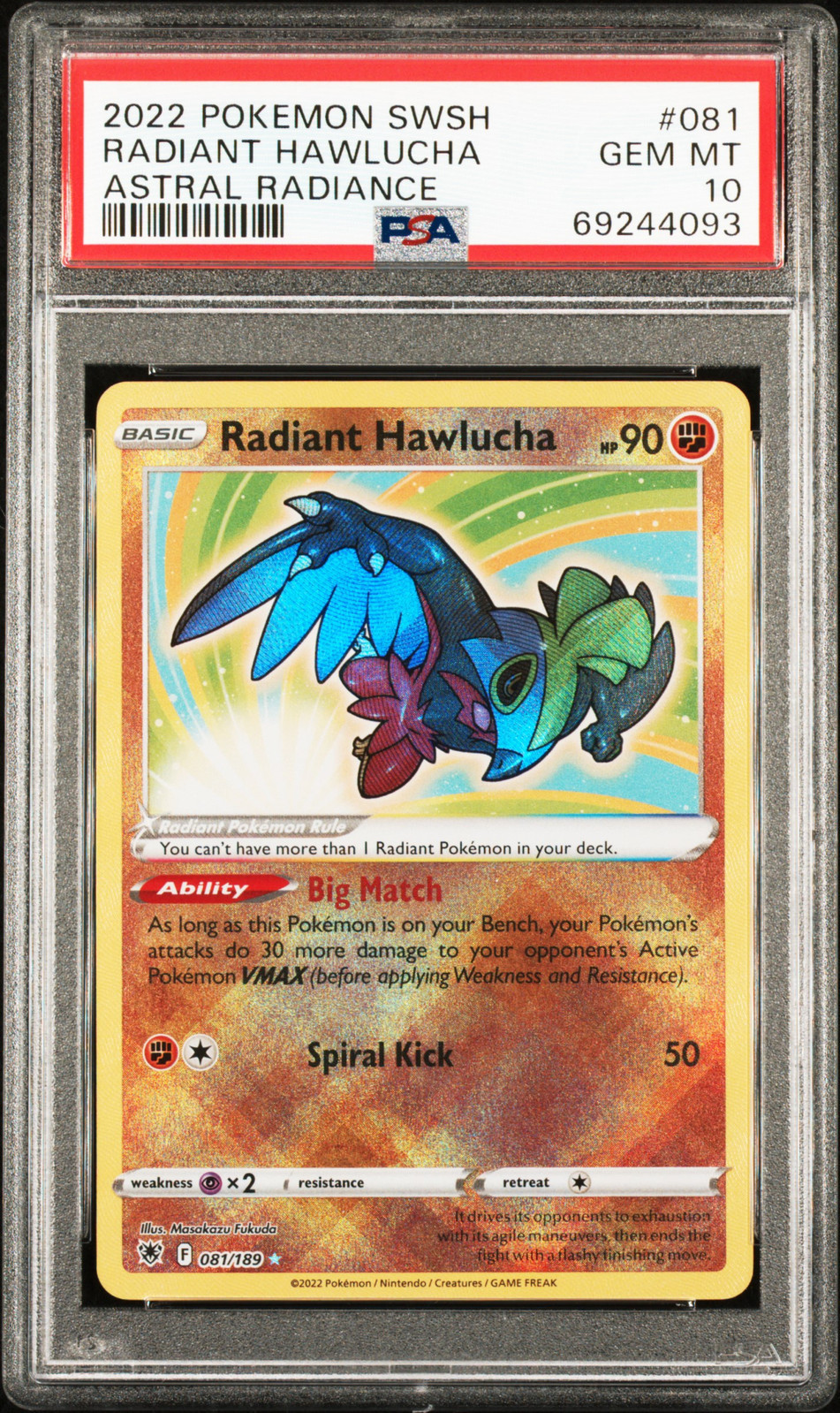 2022 POKEMON SWORD & SHIELD ASTRAL RADIANCE #081 RADIANT HAWLUCHA PSA 10 - Main Image