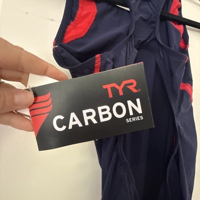 TYR Women's XL Navy Blue Red White Carbon Aeroback Short John Tri Swim Suit New