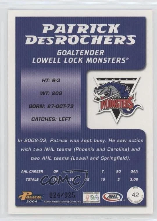 2003-04 Pacific Prospects AHL Edition Gold /925 Patrick DesRochers #42 - Image 2 of 2