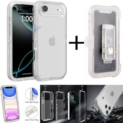 Clear  For Apple iPhone 17 AIR  Shockproof Heavy Duty Defender Case+Belt Clip
