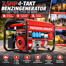 Stromerzeuger leise 4-Takt 7.5 PS 3000 W Generator Notstromaggregat Benzin Strom