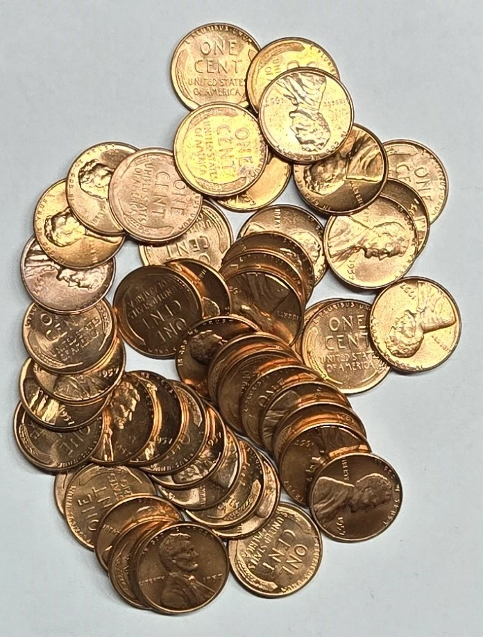 1957 P Lincoln Wheat Penny Roll Red BU Cent Brilliant Uncirculated Coin #A271 - Image 2 of 4