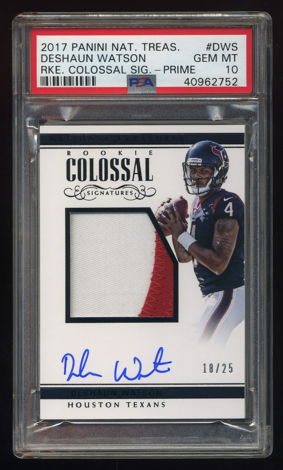 2017 Panini Nat. Treas Auto RCS-DWS Deshaun Watson Signature Rookie 18/25 PSA 10