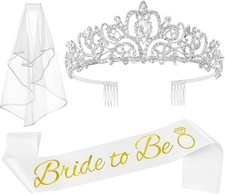 3 Pcs Bachelorette Party Decorations Bridal Shower Crown, Bride to Be Sash Ve...