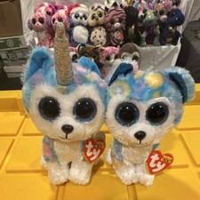 Ty Beanie Babies Boos Unicorn & Dog Helena pair Plush RARE internet exclusive
