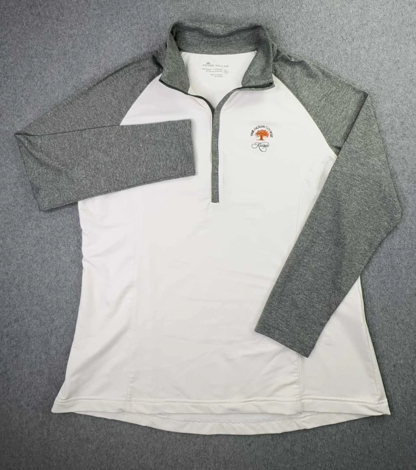 Peter Millar 1/4 Zip Pullover Womens XL Ocean Course Kiawah White Gray UPF 50 + - Image 2 of 4