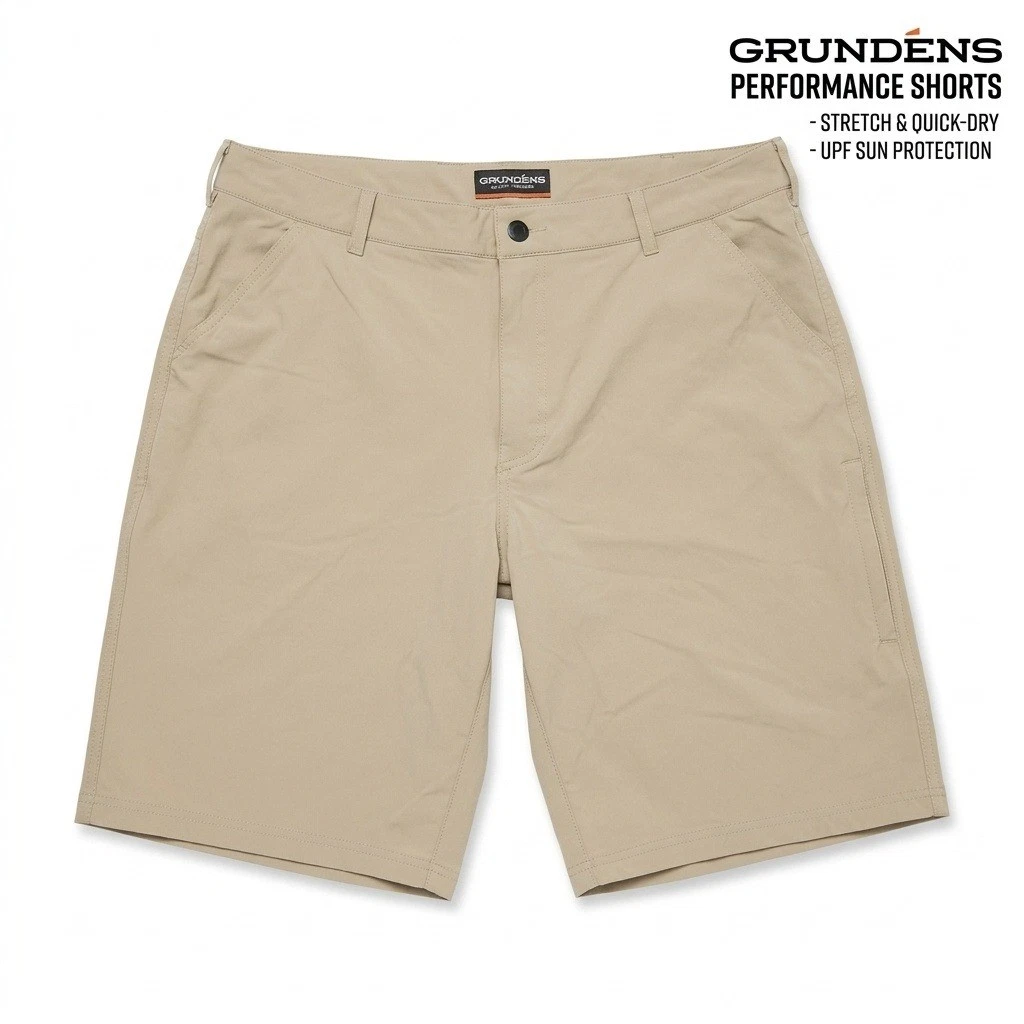 Grundens Men's 40 Performance Fishing Shorts Tan Khaki Stretch UPF 50