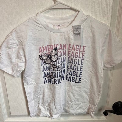 American Eagle Kids White Butterfly Graphic T Shirt Size 14 Girls 11 /12 Years