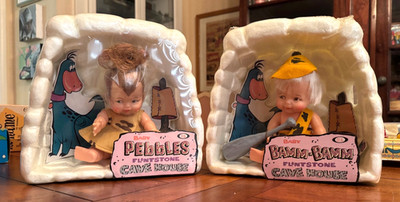 1965 Ideal Pebbles and Bamm-Bamm Flintstones Cave Houses - Very Rare